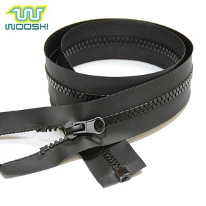 5#7# Open-End PU Resin Waterproof Zipper with Auto Lock Slider Black Matte Plastic for Coats
