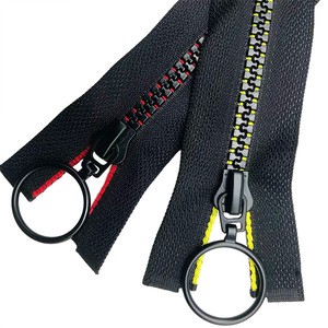 Hengda Factory Customized Resin Zipper with Ring Pulls Plastic Zipper for Jacket 90cm Plastic Zipper Size 5