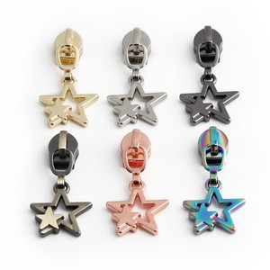 Customized Plating Colorful Size 5 Metal Zipper Sliders Nylon One Pair Stars Heart Shape Zipper Pull Lock Head Puller for Bags