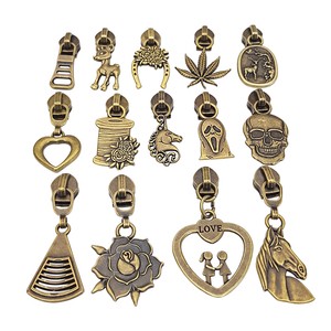 #5 Non Lock Nylon Zipper Puller Antique Bronze Metal Zipper Slider Head Bag Zip Pull