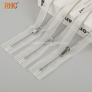 5# Silver Y-Teeth Transparent Tape Close-End Zipper with Metal Slider for Garment Apparel Accessories