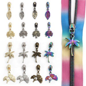 Wholesale 5# Nylon Teeth Metal Zipper Sliders Creative Pattern Zipper Head Tree/Leaf Shape for Sewing Craft Accessories