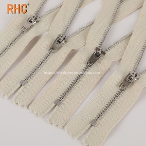 100% Pure Cotton Tape Eco-Friendly Brass Metal Zipper with Silver Teeth 3# 4YG Close-End for Jeans