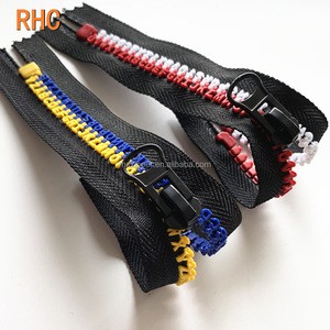 RHC Open-end Resin Zipper #8 Auto Lock Slider Latest Design OEM Colorful Alphabet Custom Brand Name Letter Teeth Plastic Jacket
