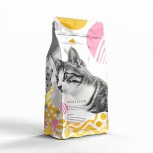 Top Zip Square Bottom PET Window 500g/1kg/2kg Moisture Resistance for Cat Pet Food Flat Bottom Pouch Packaging Gravure Printing