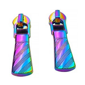 Fashion Embossed Colorful Brand logo Custom Designer Double Metal Zipper Puller Head With Slider for Garment