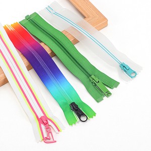 Custom Transparent Gradient Nylon Zipper Recycled Double Sliders with Green Open End Invisible Zipper Made of Plastic