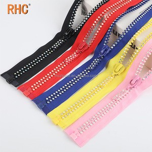 10 Crystal Zip Design Colored Tooth Zippers Decorative Diamond Rhinestone Zipper with Open End Fashionable Diamonds