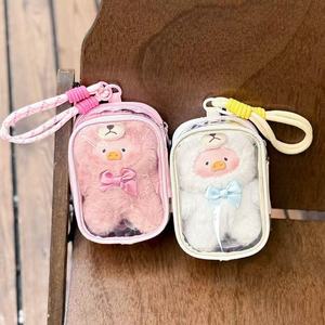 Custom Transparent PVC Slider Bag Zipper Fashionable Fur for Ball Storage Case Student Backpack Plush Toy Protective Storage Bag