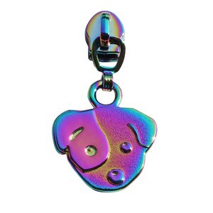 Custom 3D Dog Logo Rainbow Zipper Slider Metal Alloy Clothing Accessory