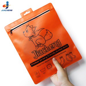 Custom Printed Frosted Thick Reusable Slider Zipper Flat Pouch Clear Window Plastic PVC Sock Packaging Bags with Hanging Hole