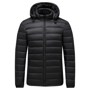 Custom Men's Winter Canvas Windbreaker Puffer Jacket with Slider Hood Casual High Street Style Zipper Closure Contrast Color