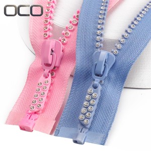 OCO High Quality 3#5#10# Rhinestones Zipper Fashion Open-end Colorful Diamond Plastic Resin Zipper