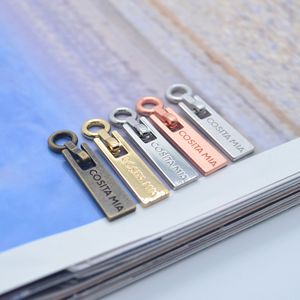 Customized Brand logo Embossed Made Metal Zipper Puller Factory Wholesale Plating Garment Luggage Bag Pants Zipper Sliders
