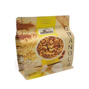 Whole Sale LOW MOQ Custom Print 500g 1kg Flat Bottom Kraft Paper Mylar Granola Cereal Dried Fruit Grain Pease Food Packaging Bag