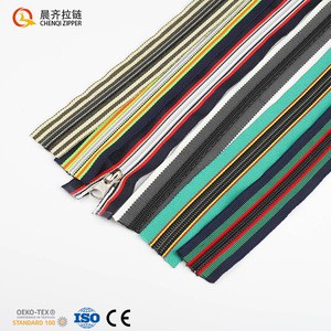 Fashion Custom 5# Nylon Color Striped Fabric Gun/Silver Teeth Polyester Zipper Long Chain Zipper