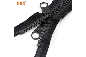 Customizable 10# Resin Plastic Open-End Zipper Dual-Sided Puller Double Sliders 120-Inch Extra Long for Heavy-Duty Automotive