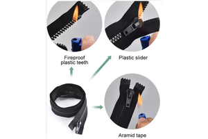 Fireproof Resin Two-way Separator Auto Lock Zipper ISO11612 Highest Quality Black Aramid Resin Oil Protective Clothing