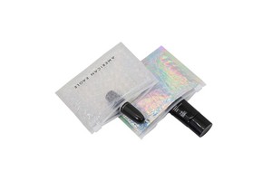 XCGS Factory Custom Logo Small Size Silver Glossy Holographic Metallic Zipper Bubble Bag for Lips Slider Pouch Shipping Bag