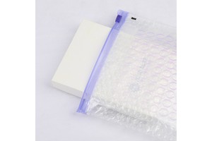 GLOSSIER PE Plastic Bubble Zip Pouch Makeup Cosmetics Bag Brand New 8.5X 7 with Purple Slider