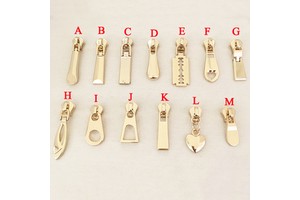 Brass Zipper Zipper Slider Good Quality Shallow Gold Shining Rack Plating Zinc Alloy Slider Two Ways
