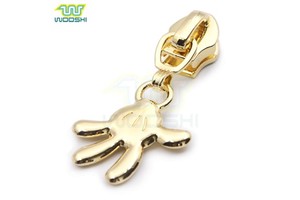 Customized Light Gold Plating Nylon Zipper Slider Metal Custom Puller for Bag and Handbag