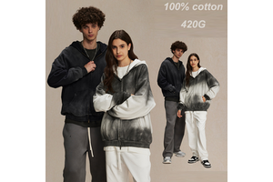 Unisex Gradient Zip-Up Hoodie Double Slider Brush Paint Design Castlebeard Brand Hooded Collar Winter Plain Dyed Techniques