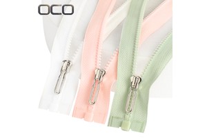 OCO Factory Custom Cremallera Para Chaqueta Finish Zipper 3# 5# Resin Zipper Separator Open-end Plastic Zipper for Down Jacket