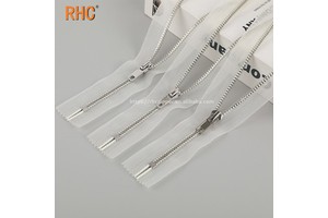 5# Silver Y-Teeth Transparent Tape Close-End Zipper with Metal Slider for Garment Apparel Accessories