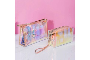 Factory Direct High-End Portable Storage Bag Transparent Iridescent Laser-Engraved Makeup Case Customizable Logo for Daily Use