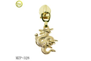 Custom Made Dragon Logo Zipper Tags Gold Plated Embossed Garment Accessory Metal Zipper Puller with Slider Made From Zinc Alloy