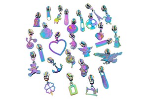 Exquisite Rainbow Color Metal Zipper Slider Custom Zipper Pull Creative Pattern Zipper Puller Nylon Zip Head