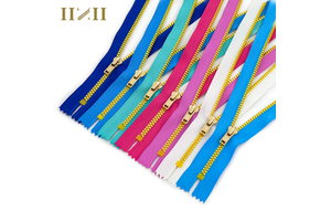 High Quality Custom Length #2 Gold Teeth Close End Metal Zipper for Clothes Auto Lock Slider Colorful Zippers
