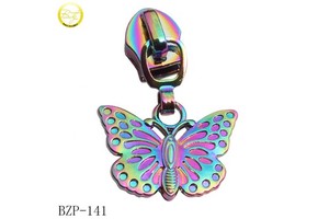 Custom Embossed butterfly Logos Zipper Slider rainbow Color #5 Nylon Reversible Zipper Puller for Bags