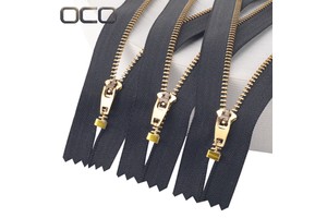 For 3# Golden Auto Lock Close-End Brass Teeth Metal Long Chain Zipper for Pants Eco-Friendly Sustainable Jeans & Home Textiles