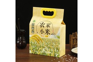 Custom Printed Spot Farmhouse Millet Bag 5kg Grain Rice Brick Packaging Bag Kraft Paper Portable Rice Bag Wholesale