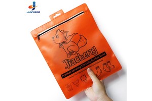 Custom Printed Frosted Thick Reusable Slider Zipper Flat Pouch Clear Window Plastic PVC Sock Packaging Bags with Hanging Hole