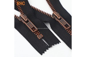 RHC Custom Red Bronze Antique Auto Lock Slider 5# Y-Teeth Zipper with Black Tape for Coat/Jacket Closed-End Accessories