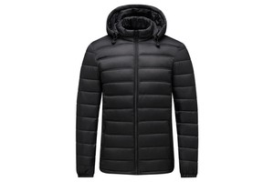 Custom Men's Winter Canvas Windbreaker Puffer Jacket with Slider Hood Casual High Street Style Zipper Closure Contrast Color