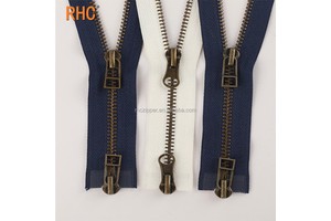 RHC High Quality Bronze Brass Teeth Custom #5 Durable Metal Zipper Two-way Open End Zips with Double Sliders
