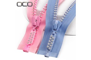 OCO High Quality 3#5#10# Rhinestones Zipper Fashion Open-end Colorful Diamond Plastic Resin Zipper