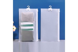 1 Pack of 100 Transparent Self-Sealing PE Plastic Hanging Hook Bags for Underwear Socks Clothing and Shoes Packaging
