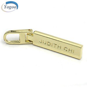 High Quality Plating Gold Zip Pulls Custom Brand Name Metal Logo Zipper Puller for Clothing / Bag