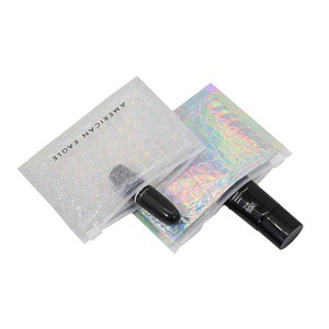 XCGS Factory Custom Logo Small Size Silver Glossy Holographic Metallic Zipper Bubble Bag for Lips Slider Pouch Shipping Bag