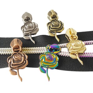 Fashion Customize Zipper Slider Head and Puller Rose Flower Zip Slider Puller Metal for Handbags