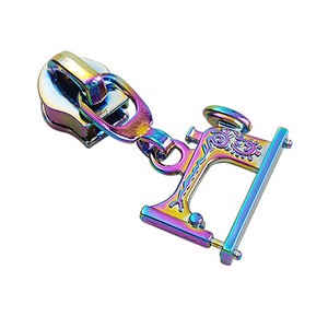 Wholesale Rainbow Color Sewing Machine Shape Metal Zipper Puller Custom Private Logo Zipper Slider