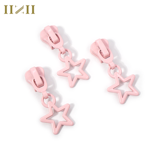 Customized Plating Colorful Size 5 Metal Zipper Sliders Nylon Star Shape Zipper Pull Pink Lock Head Puller for Bags