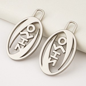 Customize Oval 5# Silver Metal Zipper Puller with Cut Out Logo for Jacket Jeans Hoodie