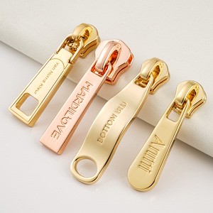 Bag Accessories Custom Zipper Puller Logo Zinc Alloy Engraved Logo 5# Zip Sliders Gold Plated Metal Zipper Pulls For Handbags