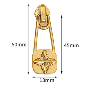 Custom Zinc Alloy Rectangle Pattern Luxury Fashion Decorative Garment Zipper Pull Slider for Clothing Bags & Shoes